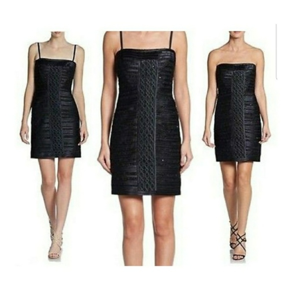 BCBG Moore black satin panel cocktail dress